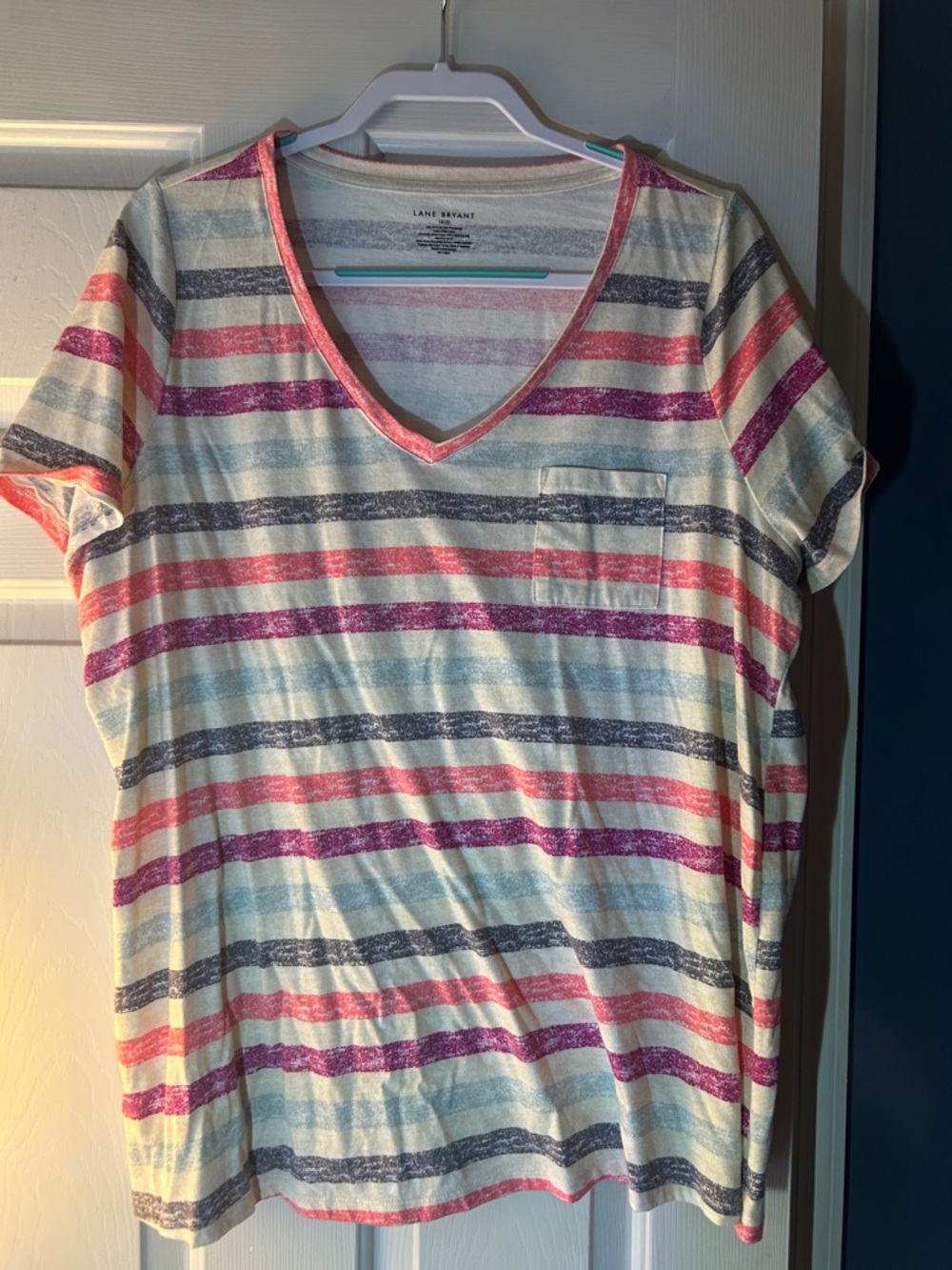Lane Bryant Striped V-Neck Tee in Pink, Navy & Cream size 18/20
